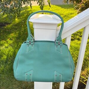 Cole Haan Villager Pebble Leather Satchel Bag Seafoam